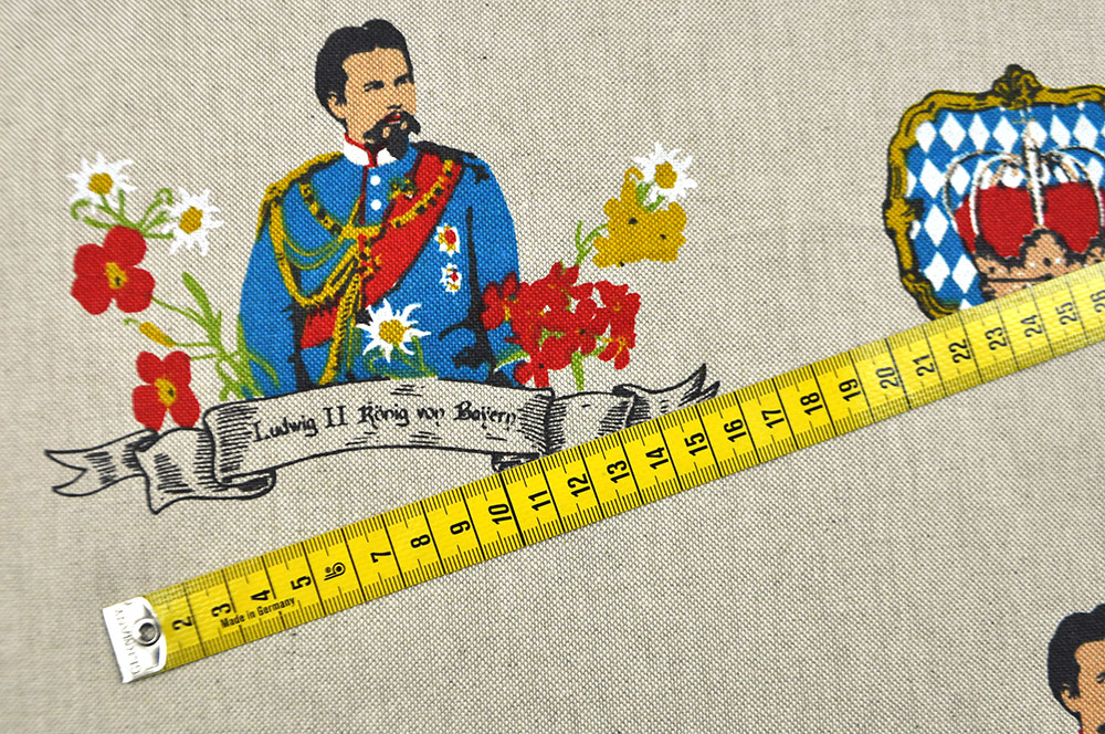 Rustikaler Dekostoff in Leinenoptik mit königlichem Motiv  Ds1825 Dekostoff Gekroentes Haupt S4y Dekostoffe Leinen Dekostoff Leinenoptik - Bayerischer König