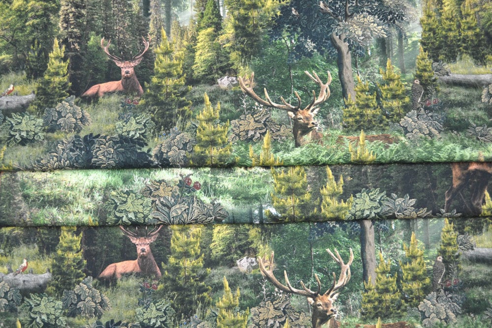 Toll bedruckter Dekostoff aus reiner Baumwolle, eignet sich ideal für alle Arten von Innen-Dekorationen Ds1839 Dekostoff Waldlandschaft (1) Dekostoffe Landhaus Premium-Dekostoff - Waldlandschaft