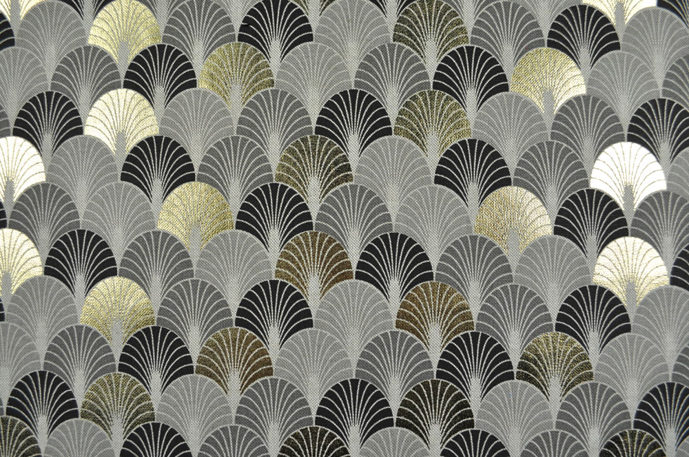 Zauberhaft schöner Dekostoff, versehen mit goldfarbig glänzenden Bogen - ideal für Dekorationen und vieles mehr Ds1865 Dekostoff Graphic Scale S4y (1) Effektstoffe Dekostoff Metallic - Glasgow Luxury