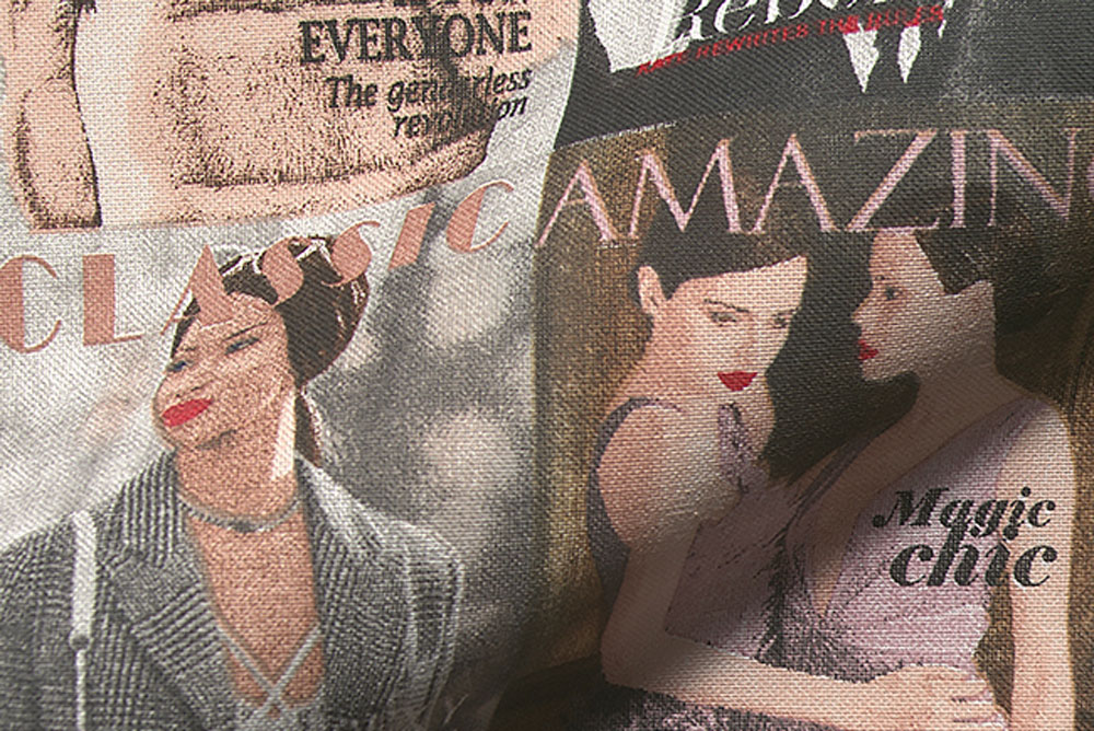 Hochwertiger Dekostoff mit ausgefallenen Motiven rund um Modemagazine Ds1917 Dekostoff Modezeitschrift (1) Übergardinen Dekostoff - Fashion Magazine