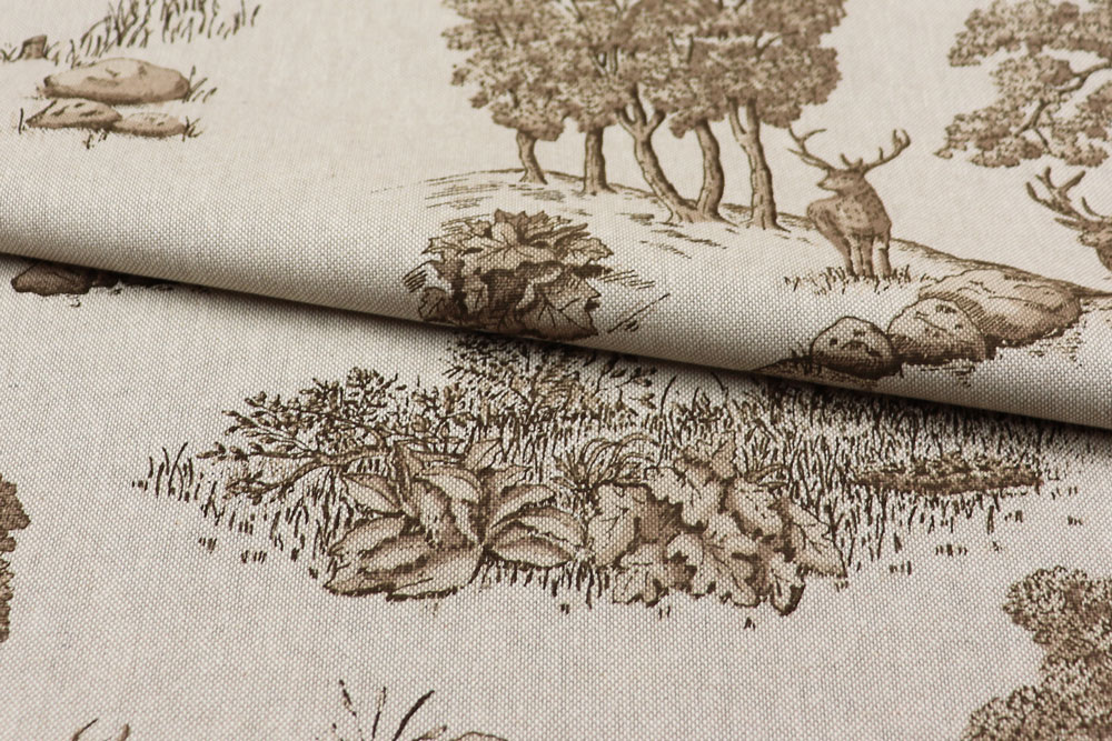 Toll gestalteter Dekostoff im Toile-Stil - ideal für Heimtextilien, Dekorationen und vieles weitere mehr Ds1944 Dekostoff Leinenoptik Hirsch Szene (1) Dekostoffe Landhaus Dekostoff Leinenoptik - Hirschszene
