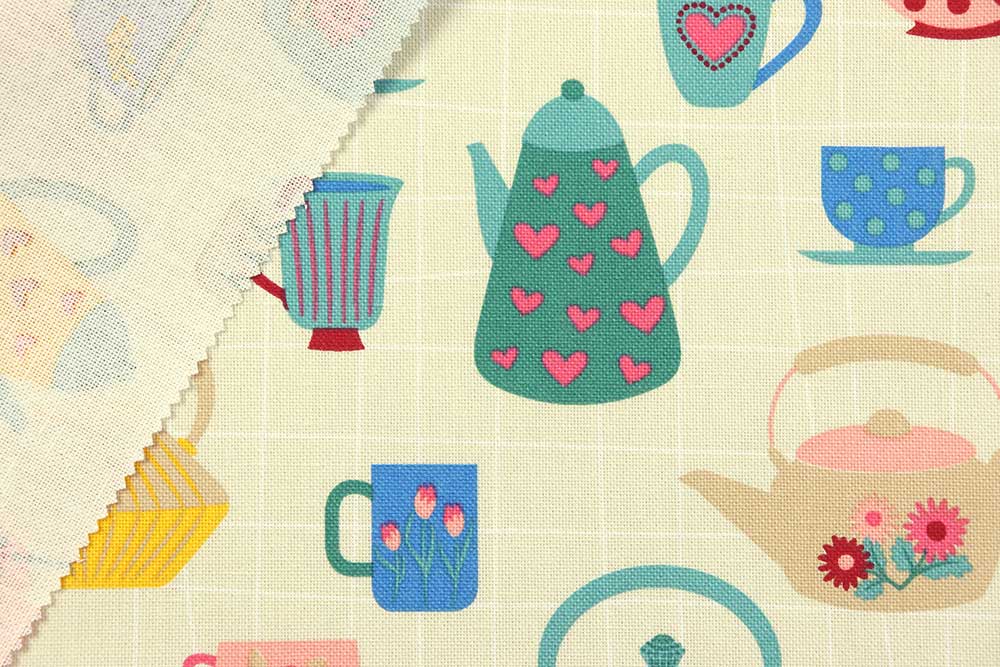 Dekostoff „Tea Time“ – farbenfrohes Design auf Baumwoll-Mischgewebe Ds1954 Dekostoff Teekanne S4 Übergardinen Dekostoff - Tea Time