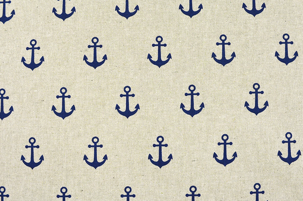 Klassisches Ankermotiv auf rustikalem Mischgewebe in Leinenoptik - ein maritimes Must-have! Ds2386 Dekostoff Leinenoptik Anker S4 Übergardinen Dekostoff Leinenoptik - Blaue Anker