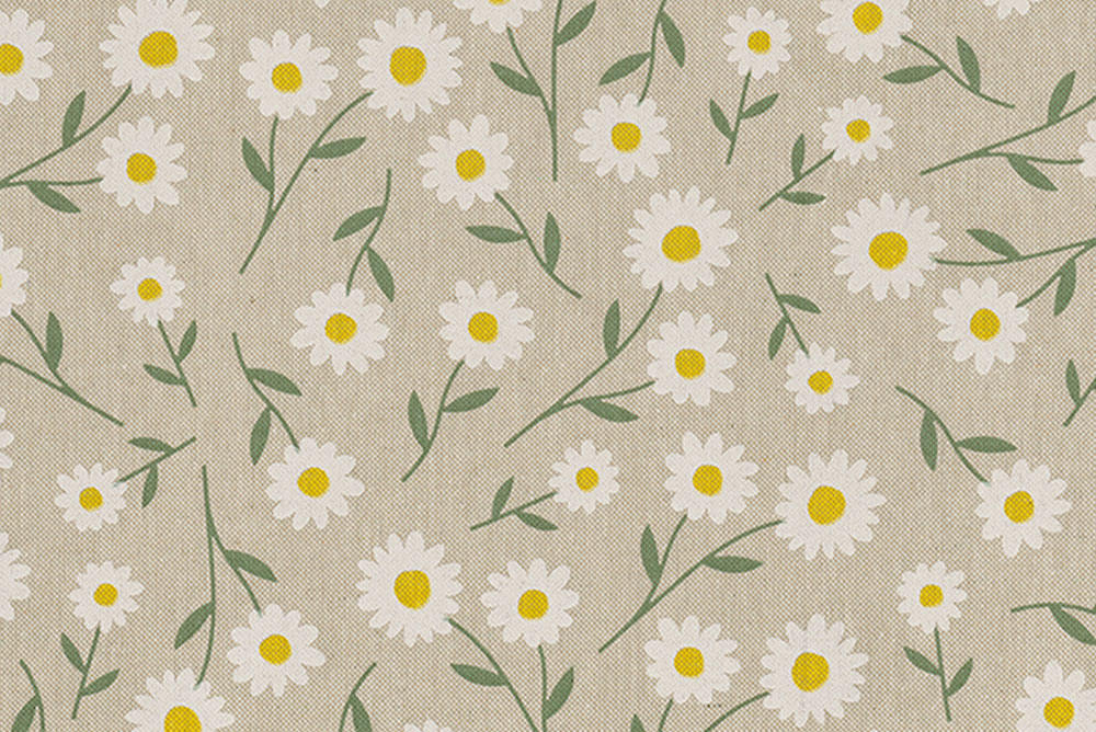Klassisches Gänseblümchenmotiv auf rustikalem Mischgewebe in Leinenoptik - ein blumiges Must-have! Ds2470 Dekostoff Leinen Optik Daisy S4y Übergardinen Dekostoff Leinenoptik - Daisy