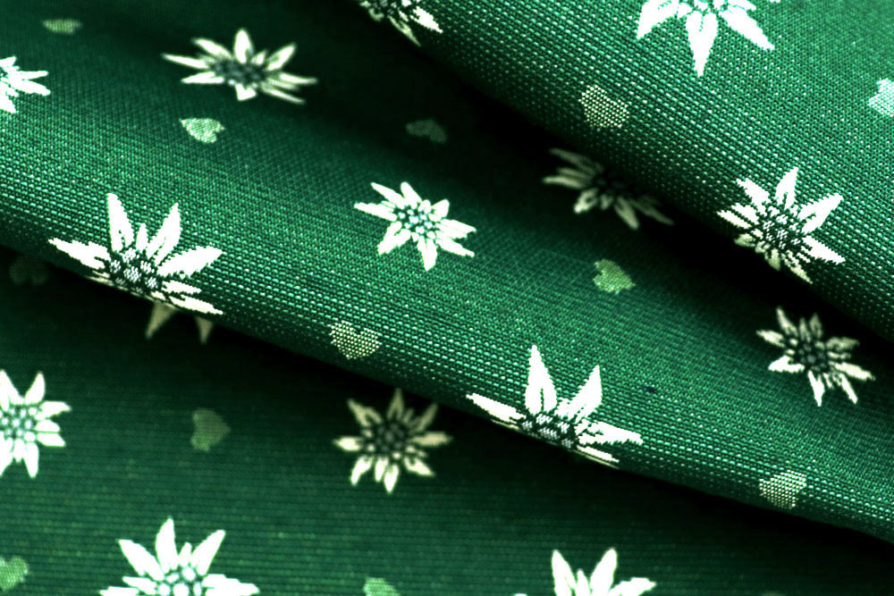 Wende-Jacquardstoff im Landhausstil mit kleinen Herzchen und Edelweiß Ds2496 Dekostoff Wende Jaquard Landhaus Edelweiss Gruen Zweiseitig01 Blumen Dekostoff Jacquard - zweiseitig - Landhaus-Edelweiß - Grün
