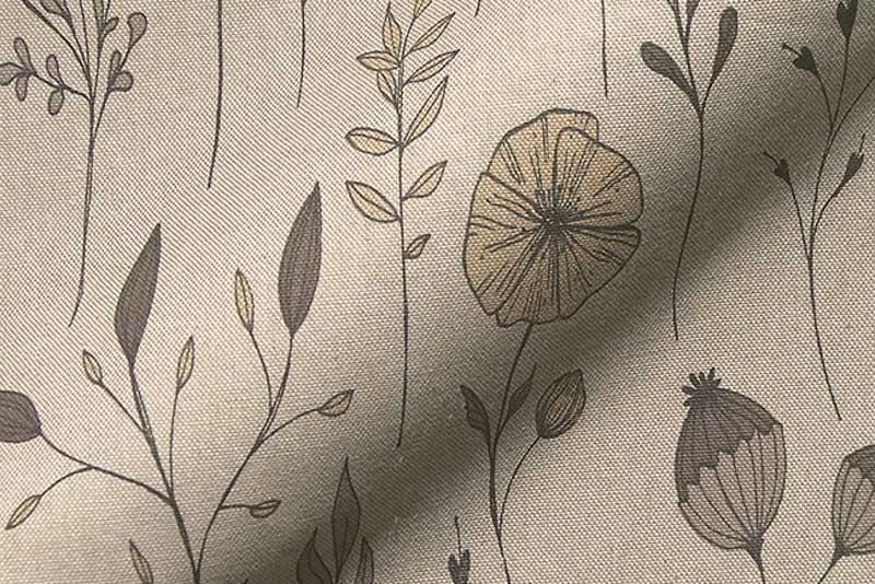 Filigranes Design im Stil einer Zeichnung auf rustikalem Mischgewebe - ein floraler Hingucker! Ds2529 Dekostoff Wiesenblumen Dekostoffe NEU  Dekostoff Leinenoptik - Drawn Flowers