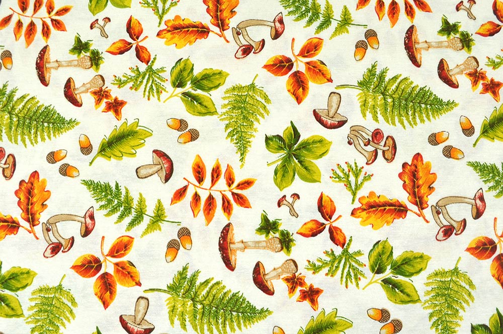 Gemütliches Herbstflair fürs ganze Jahr - nicht nur Waldfreunde und Pilzsammler werden von diesem Stoff begeistert sein! Ds3219 Dekostoff Ueberbreit Herbst S4 Blumen, Früchte, Pflanzen - 280 cm Dekostoffe Dekostoff - Pilzsaison - 280 cm