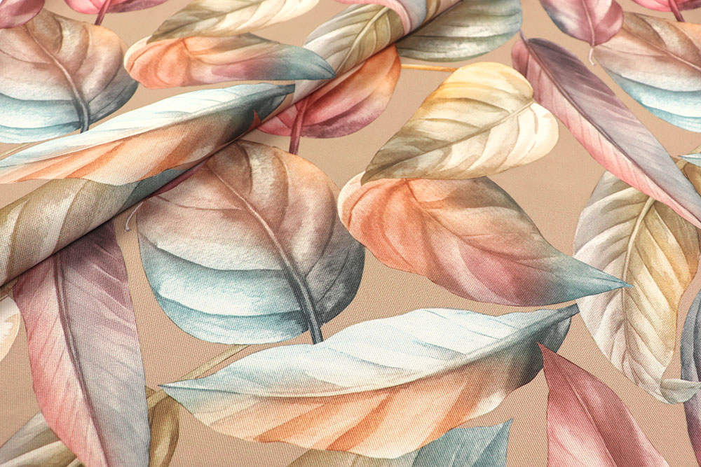 Fleck- und wasserabweisender Dekostoff aus pflegeleichtem, knitterarmem Material in robuster Köperbindung Ds3317 Dekostoff Blaetter Wassertropfen Outdoor Dekostoff Outdoor - Amalfi - 300 cm