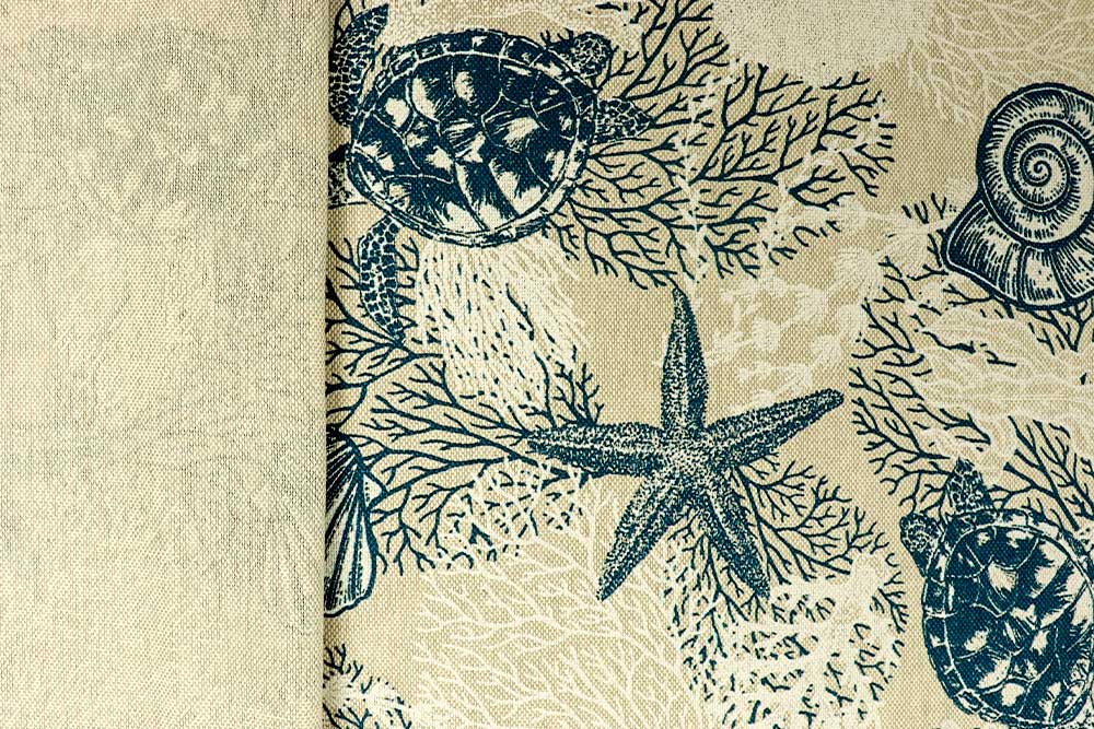 Rustikaler Dekostoff mit maritimem Design - gehen Sie auf Tauchgang mit Schildkröte, Seestern & Co Ds3327 Dekostoffe Maritim Dekostoff Leinenoptik - Wilde Seewelt - 280 cm
