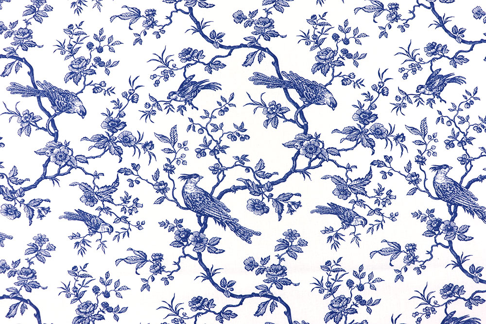 Reine verstärkte Baumwolle mit detailreichem Motiv im nostalgischen Gewand Ds3379 Dekostoff Toile De Jouy Voegel S4 Dekostoffe NEU  Renforcé-Baumwolle - Toile de Jouy Birds - 280 cm