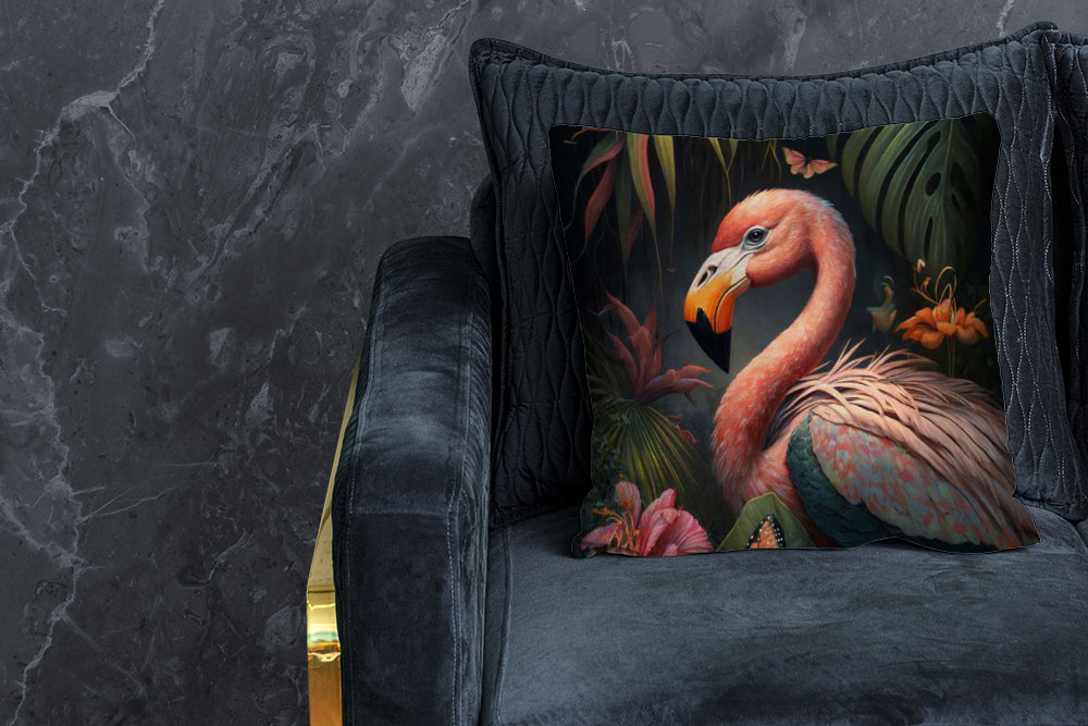 Detailreiches, farbintensives Design auf geschmeidigem Samt-Panel - eine Ware die in Staunen versetzt und nie wieder losgelassen werden will Ds4051 Samt Panel Flamingo Dekostoffe Pflanzen Premium-Samt - Panel - Flamingo Jungle