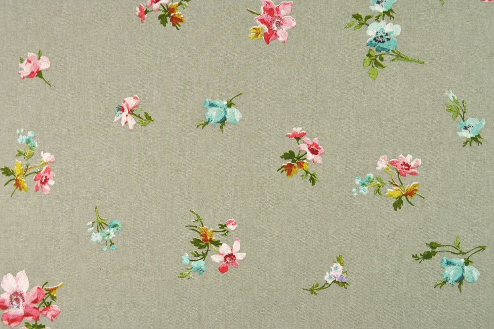 Hübsche Streublumen in verschiedenen Farben zieren diesen Dekostoff aus Baumwoll-Leinen-Gemisch Ds5493 Dekostoff Deluxe Blumen Taupe Dekostoffe SALE Dekostoff deluxe - Mille Fleur - Streublume - Taupe