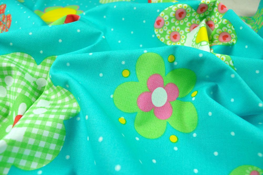 Sichern Sie sich diesen überbreiten Dekostoff aus reiner Baumwolle mit großrapportigem Design! Ds5588 Dekostoff Deluxe Grosse Blumen Blumen, Früchte, Pflanzen - 280 cm Dekostoffe Dekostoff deluxe - Happiness - Große Blumen - 280 cm - Türkis