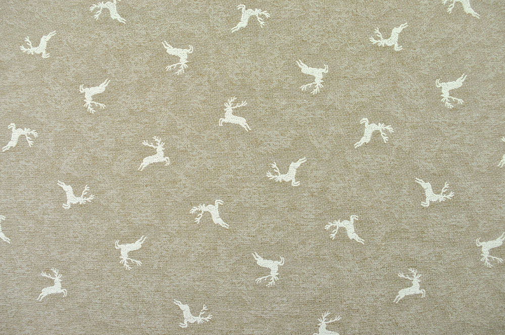 Aufwändig durchgewebter Dekostoff mit Tiermotiv im gemütlichen Landhaus-Stil Ds5736 Jacquard Hirsch Dekostoffe Landhaus Dekostoff Jacquard - zweiseitig - Hirschsprung - Beige