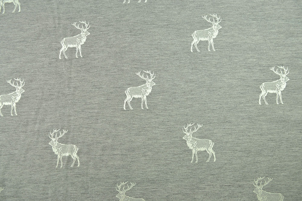 Jacquard in edlen Grautönen - das Hirschmotiv lässt sich toll mit anderen Stoffen im Landhaus-Stil kombinieren Ds5740 Dekostoff Wende Jaqcuard Hirsche Grau Dekostoffe Landhaus Dekostoff Jacquard - zweiseitig - Hirschrudel - Grau