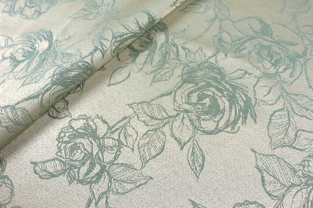 Hochwertiger Jacquard mit romantischem Rosen-Motiv in Creme/Türkis Ds5803 Dekostoff Jacquard Rosen Tuerkis Creme Dekostoffe Jacquard Jacquard Rosen - Creme/Türkis