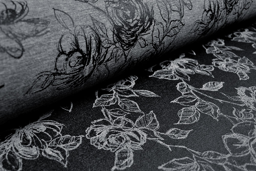 Super edler Deko-Jacquard mit romantischem Rosen-Motiv Ds5803 Dekostoff Jacquard Rosen Schwarz S4 Übergardinen Jacquard Rosen - Anthrazit/Schwarz