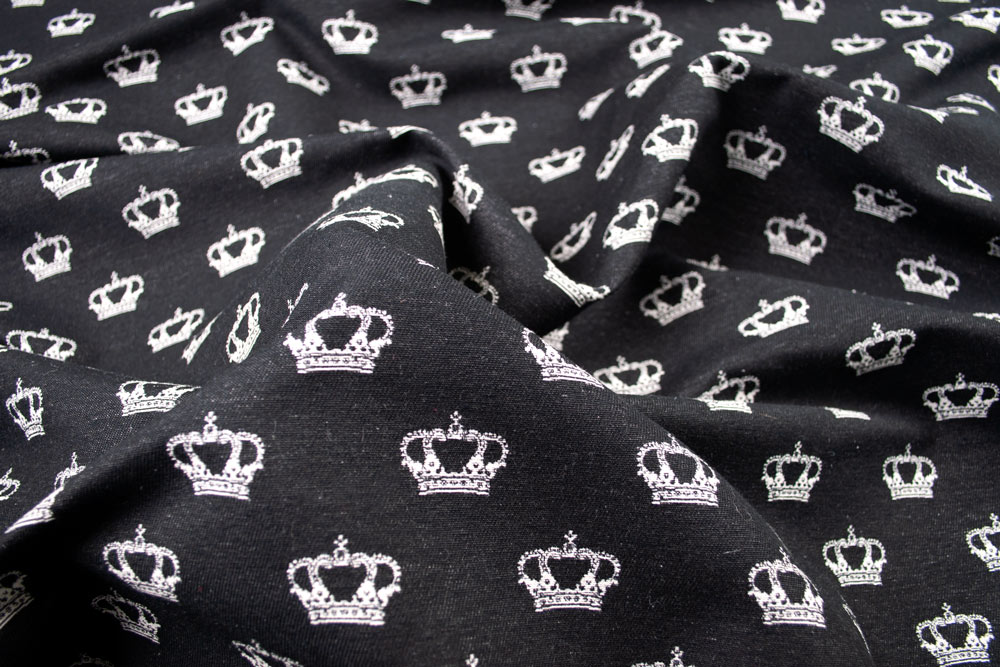 Jacquard in Top-Qualität mit eingearbeitetem Kronenmotiv Ds5930999 Jacquard Kronen Schwarz S4 % Sale Lagerräumung Jacquard-Dekostoff - Monaco - Schwarz