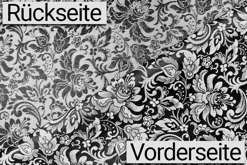 Schwarz/Silber oder Silber/Schwarz? Entscheiden Sie selbst und verwandeln Sie Ihre Kreationen mit dieser Ware in wahrhafte Meisterstücke Ds5934 Dekostoff Jacquard Blueten Grau (1) Dekostoffe Blumen Floralia - Blüten-Jacquard zweiseitig - Schwarz/Silber