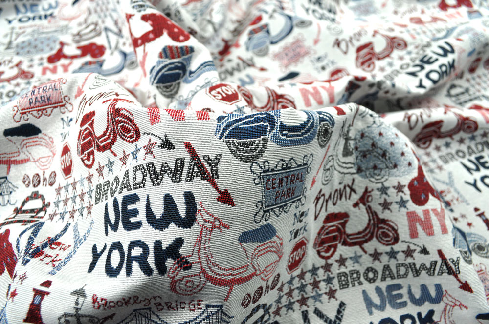 Hochwertiger Jacquard mit Motiven rund um die berühmte Stadt in den USA Ds5953 Jacquard New York S4 Taschenstoffe Dekostoff Jacquard - New York Scooter