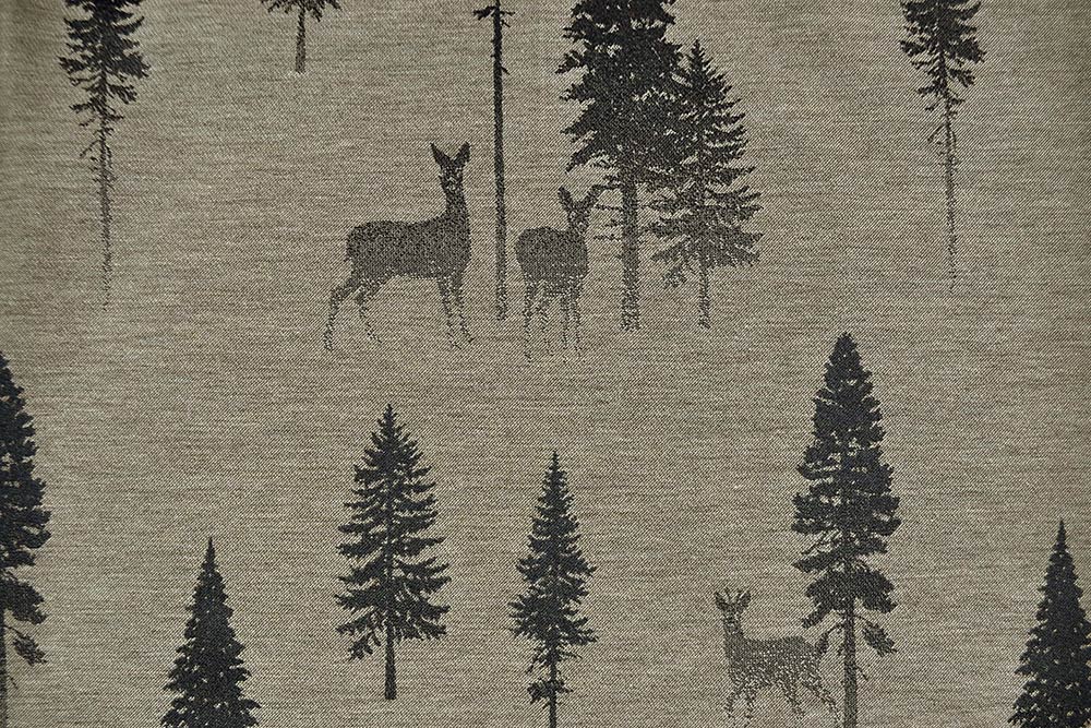Haben Sie die scheuen Rehe schon entdeckt? Dieser hochwertige, leichte Jacquard sorgt für eine tolle Landhausatmosphäre Ds6042 Jacquard Hirsch Wald Braun S4 Übergardinen Dekostoff Jacquard - zweiseitig - Rehe im Wald - Hellbraun/Braun