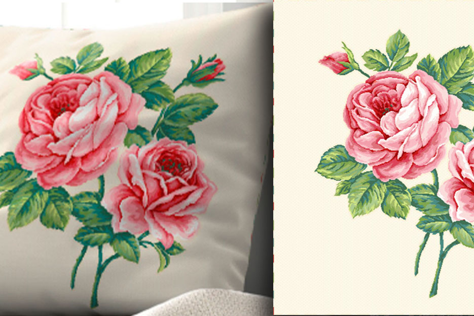 Fertiges Kissenpanel mit einer Größe von 45 cm x 45 cm - mit romantischem Pflanzen-Motiv  Ds6062 Gobelin Kissen Rose Dekostoffe Natur Gobelin-Kissenpanel - Roses