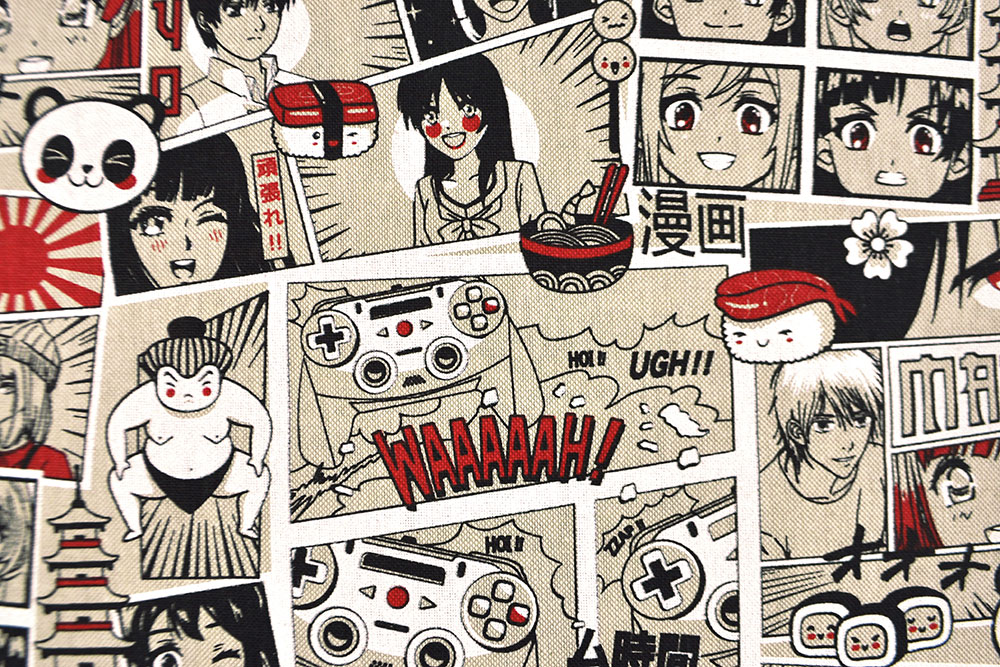 Für alle Japan-Fans: Manga auf Stoff! Pflegeleichtes Material mit trendy Design Ds6090 Dekostoff Leinenoptik Manga S4 Übergardinen Dekostoff Leinenoptik - Manga