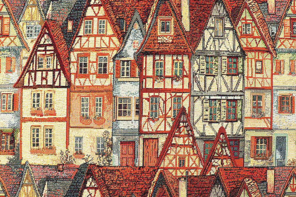 Gemütlicher Gobelin mit detailreichem Häuser-Design - ein Must-have unter den Dekostoffen! Ds6266 Gobelin Fachwerkhaus S4 Dekostoffe City Gobelin-Stoff - Fachwerkhäuser