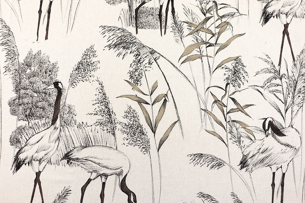Japanisches Flair für moderne Räume - Kraniche im Tanz zwischen Schilf und Stille. Ds6320 Dekostoff Kraniche S4 Dekostoffe Natur Dekostoff Premium - Kraniche
