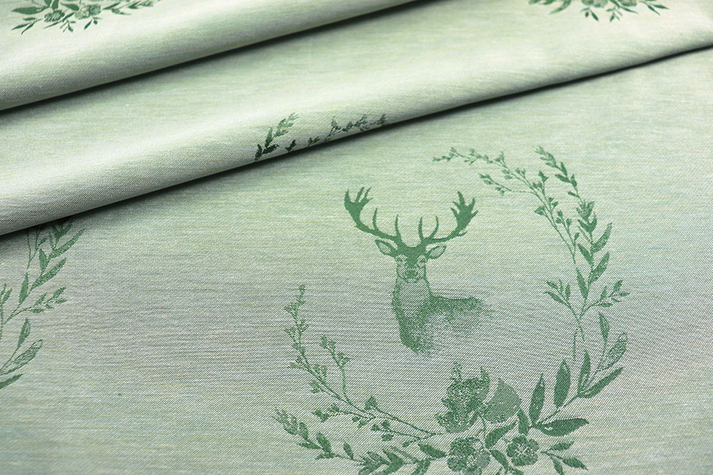 Landhaus in der schönsten Form - feiner Jacquard-Dekostoff mit gemütlichem Hirsch-Design Ds6326 Jacquard Dekostoff Hirsch Emblem Gruen Rueckseite Jacquard Dekostoff Jacquard beidseitig - Hirsch-Siegel - Grün