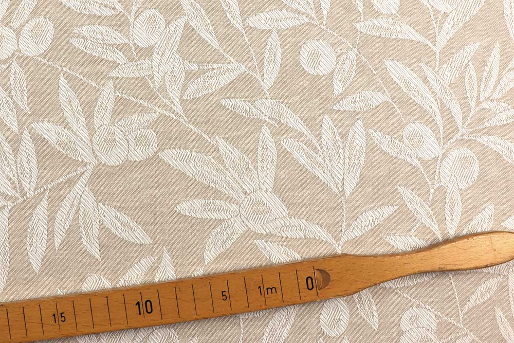 Beidseitig, sanforisiert, acrylbeschichtet, fleckabweisend - Baumwoll-Jacquard mit Olivenmotiv – Premium-Eleganz für stilvolle Wohnideen! Ds6332 Jacquard Dekostoff Oliven S4 Outdoor Bezugsstoffe Outdoor-Jacquard - Olive Nature