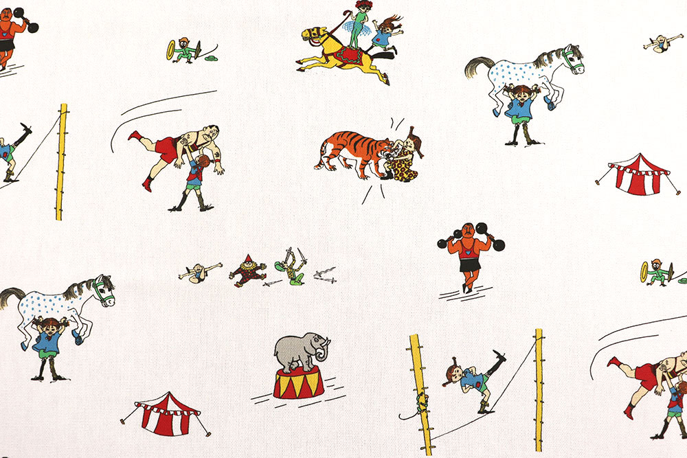 Bunter Dekostoff mit dem stärksten Mädchen der Welt - ein Muss für Fans der beliebten Kinderbuch-Reihe! Ds6342 Dekostoff Pippi Zirkus Dekostoffe NEU  Dekostoff - Pippi im Zirkus