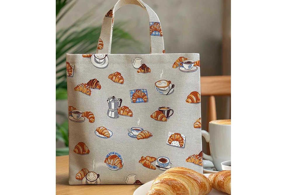 Darauf erst mal ein Croissant! Rustikaler Dekostoff mit schmackhaftem Design - ideal für Feinschmecker! Ds6343 Dekostoff Croissants S4 Dekostoffe NEU  Dekostoff Leinenoptik - Croissants