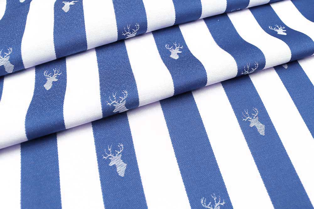 In Deutschland produzierter Stoff mit durchgewebtem Muster für Kissen, Vorhänge und mehr im Landhausstil! Ds6356 Dekostoff Jacquard Hirsch Streifen Blau 1 Dekostoffe Landhaus Dekostoff Jacquard - Hirsch-Streifen - Blau