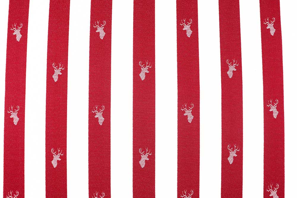 In Deutschland produzierter Stoff mit durchgewebtem Muster für Kissen, Vorhänge und mehr im Landhausstil! Ds6356 Dekostoff Jacquard Hirsch Streifen Rot S4 Dekostoffe NEU  Dekostoff Jacquard - Hirsch-Streifen - Rot