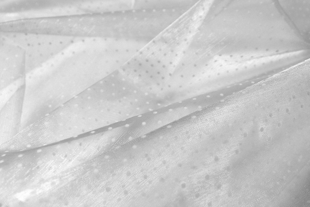 Glänzender Kristall-Organza mit Beflockung - edle Ware für Dekorationen wie Accessoires und Kostüme Ds6368 Organza Beflockt Tupfen Weiss Hand Organza mit Stickerei Organza beflockt - Tupfen - Weiß