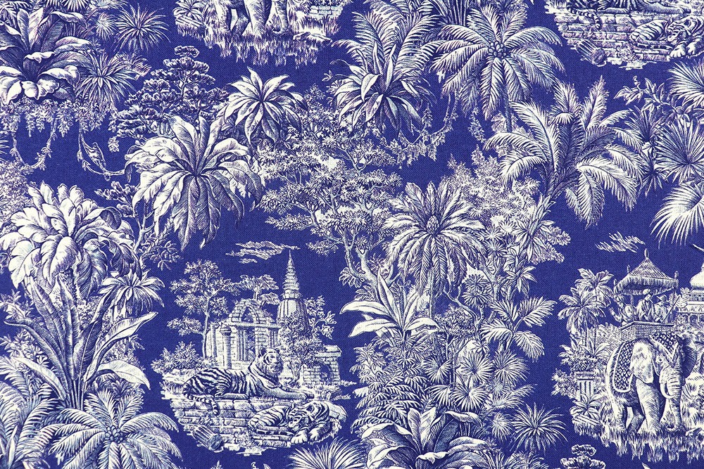 Toile de Jouy mal anders: Edler Cretonne mit Ethno-Motiv in verrückter Farbkombi! Ds6373 Baumwollstoff Toile De Jouy Blau Weiss S4 Toile de Jouy Baumwollstoff - Toile de Jouy - Mayani Blue