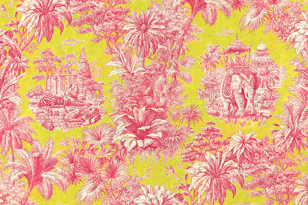 Toile de Jouy mal anders: Edler Cretonne mit Ethno-Motiv in verrückter Farbkombi! Ds6373 Baumwollstoff Toile De Jouy Gelb Pink S4 Toile de Jouy Baumwollstoff - Toile de Jouy - Mayani Rose