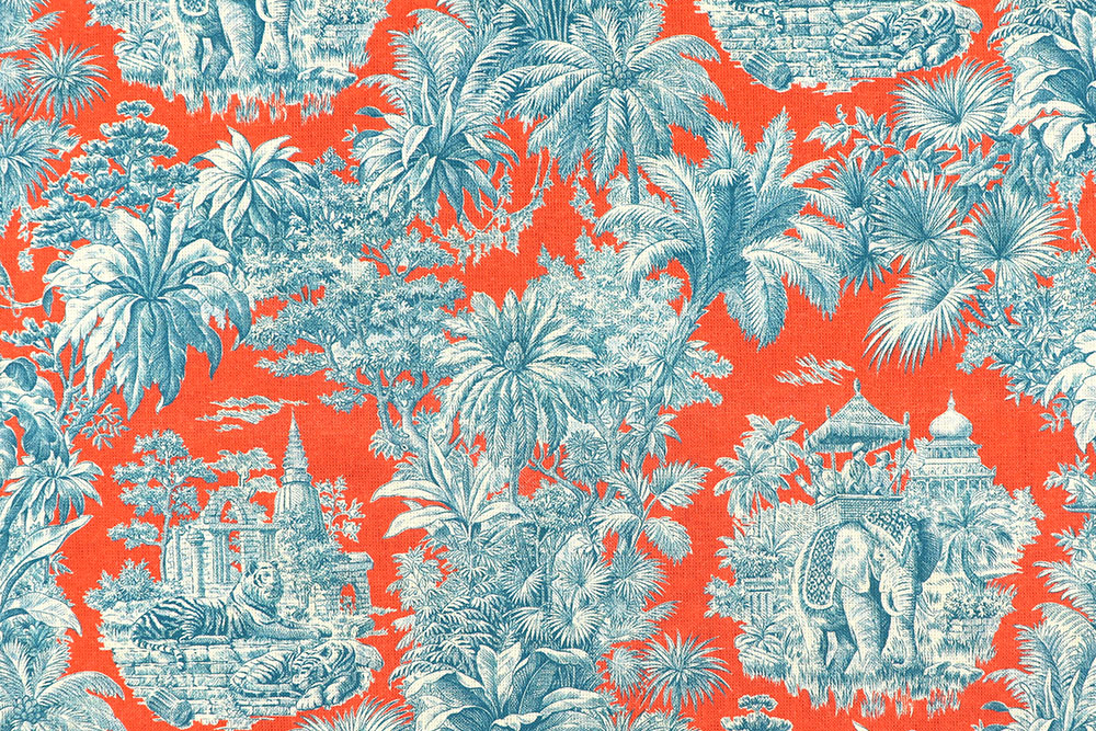Toile de Jouy mal anders: Edler Cretonne mit Ethno-Motiv in verrückter Farbkombi! Ds6373 Baumwollstoff Toile De Jouy Terra Tuerkis S4 Toile de Jouy Baumwollstoff - Toile de Jouy - Mayani Terra