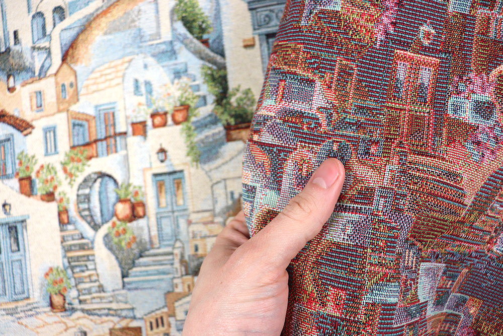 Bereit für einen Trip in mediterrane Gefilde? Mit diesem wunderschönen Gobelin kein Problem! Ds6380 Gobelin Gesichter Santorini S4 Dekostoffe NEU  Gobelin - Santorini