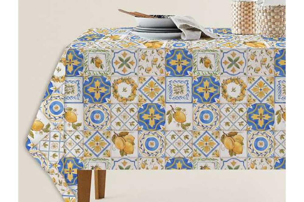 Fruchtig-frisch und mediterran-sommerlich - farbenfroher Dekostoff mit praktischer Beschichtung! Ds6384 Dekostoff Majolika Zitrone Outdoor Dekostoff wasserabweisend - Majolika Citrus