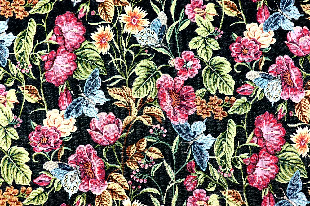 Prächtige Farben, detailreiches Design, hochwertiger Materialmix - ein absoluter Premium-Dekostoff! Ds6401 Gobelin Garten Schwarz S4y Gobelin Blumen Gobelin - Garden Vintage