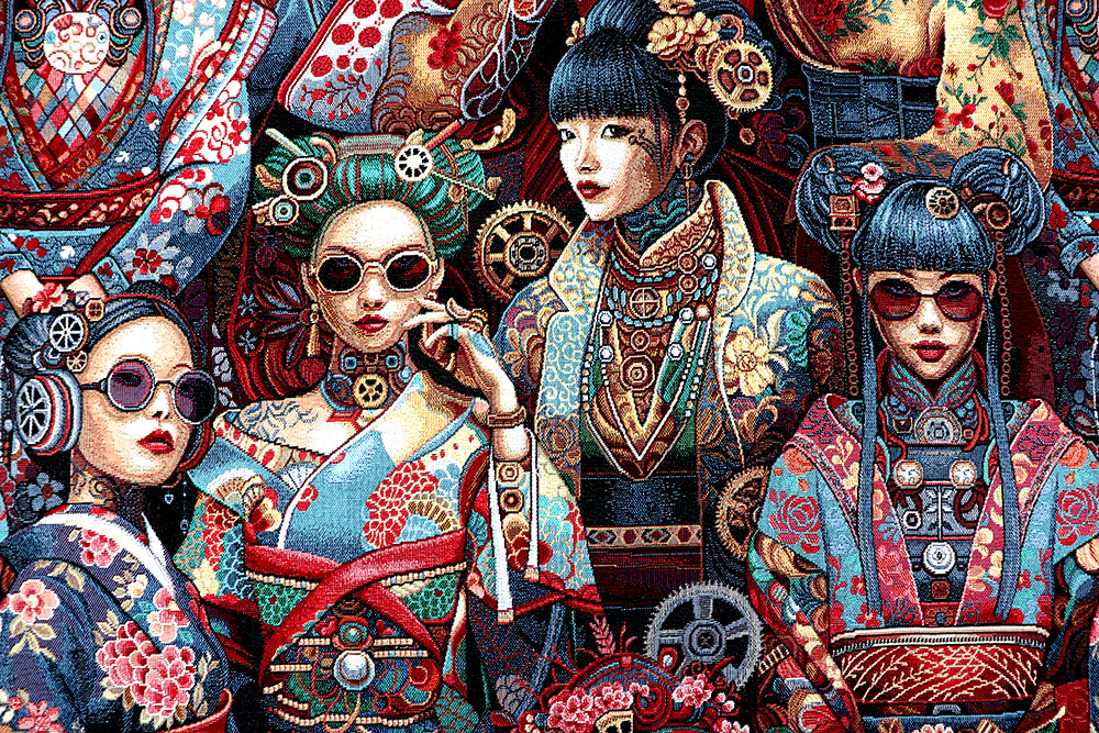 Bunter Mustermix im asiatischen Style, aufwendig verwebt - dieser Gobelin ist ein echter Hingucker! Ds6405 Gobelin Steampunk Asien S4 Gobelin sonstige Gobelin - Steampunk Asia