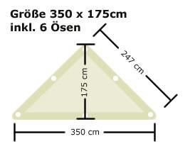 Fertiges Segeltuch, ohne störende Zwischennaht, mit Verstärkungsband und Ösen Dreieck Segeltuch Sand(4) Dreieck rechtwinklig Fix Fertig Segeltuch Dreieck - rechtwinklig 350 x 175 cm - 6 Ösen- Sand