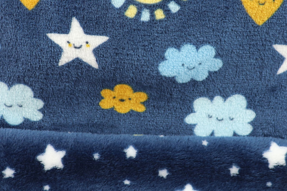 Kuscheliger Fleece zum Wenden - Wölkchen und Sterne - zum Träumen süß ! Fl5181 Wende Fleece Sterne Vorder Rueckseite Fleecestoffe Wende-Wellness-Fleece - Sternenhimmel