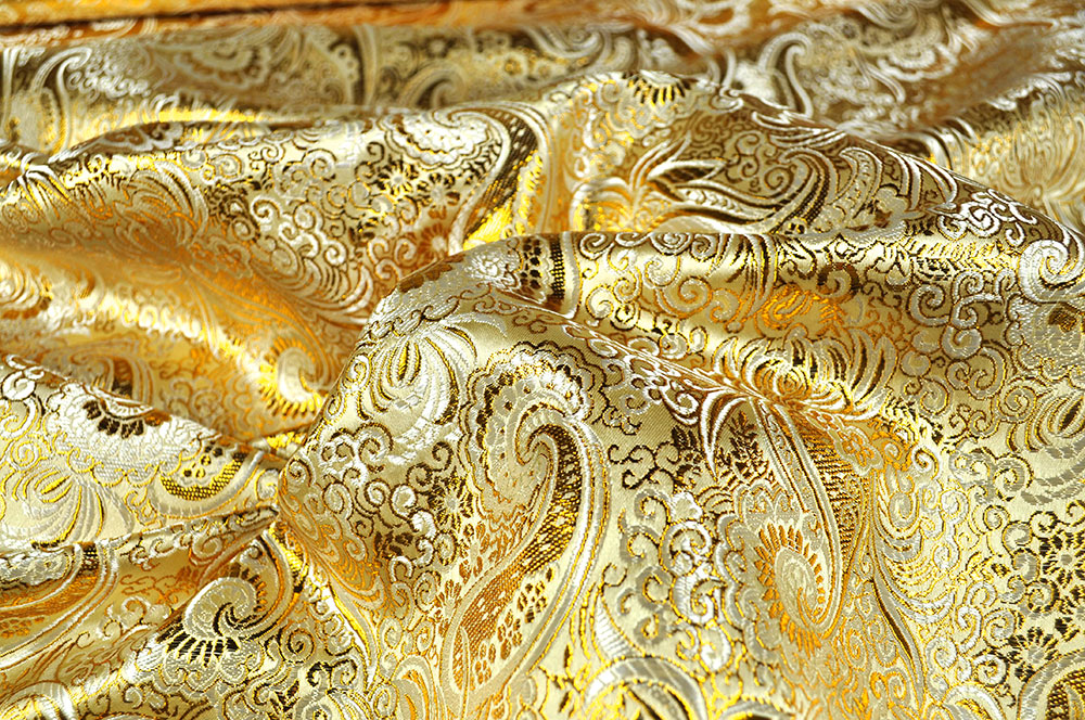 Effektvoll glänzender Stoff mit eingewebtem Muster im orientalischen Stil - verwandelt jede Kreation in einen Hingucker! Fn1124 Brokat Maharadscha Gold Silber S4 Brokat Meterware Brokat Maharadscha - Gold/Silber