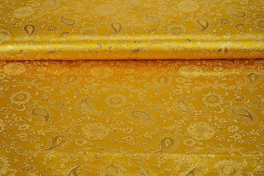 Effektvoller Brokat mit elegantem Paisleymuster, das aufwendig eingearbeitet wurde - ein glänzender Traum von einem Stoff! Fn1298 Brokat Paisley Gold Paisley Brokat - Paisley Flower - Gold