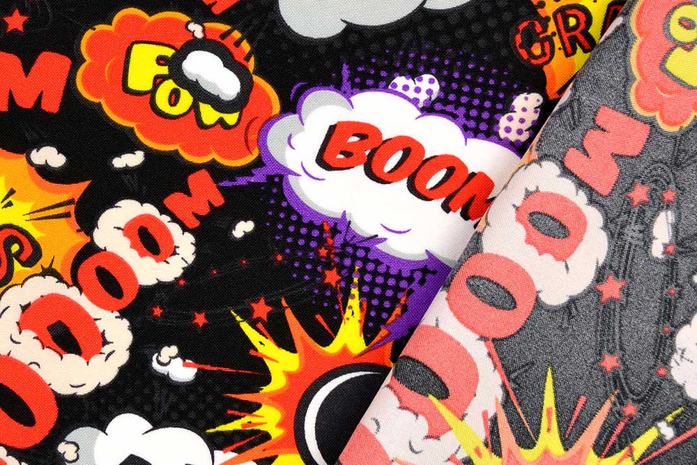 Knallbuntes Gewebe, ein echter Allrounder für Kostüme, Dekorationen und vieles mehr Fn1304 Universalstoff Comic Universal bis 140cm Universalstoff - Comic Bang