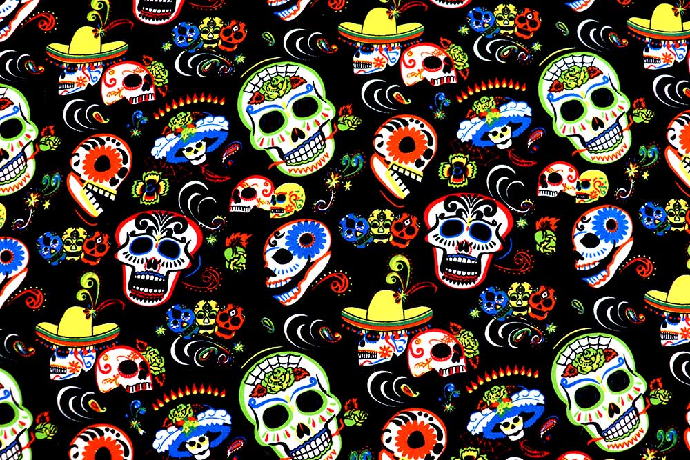 Buntes Gewebe, ein echter Allrounder für Kostüme, Dekorationen und vieles mehr Fn1315 Universalstoff Totenkoepfe Schwarz S4 Kostümstoffe Universalstoff - Dia de los Muertos