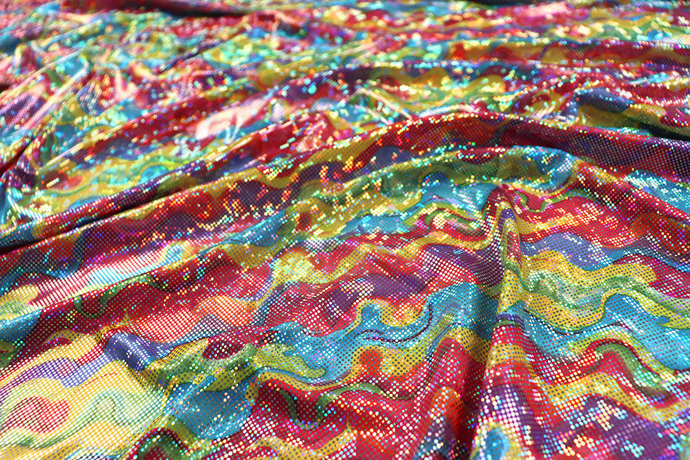 Superstretch, Supermotiv, Superfarben mit Superglanz! Perfekt für Kostüme, die auffallen! Fn1334 Tanzkleiderstoff Rot Hologramm S4 Tanzsport Stoffe Tanzkleiderstoff Hologramm - Funky Trip